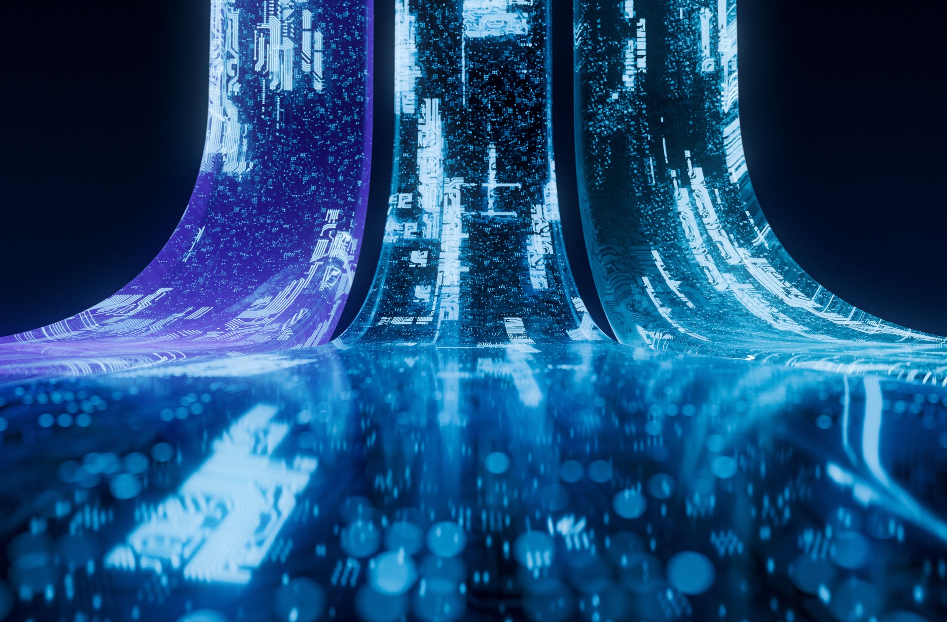 Futuristic digital data flow with vibrant colored light streams and abstract patterns